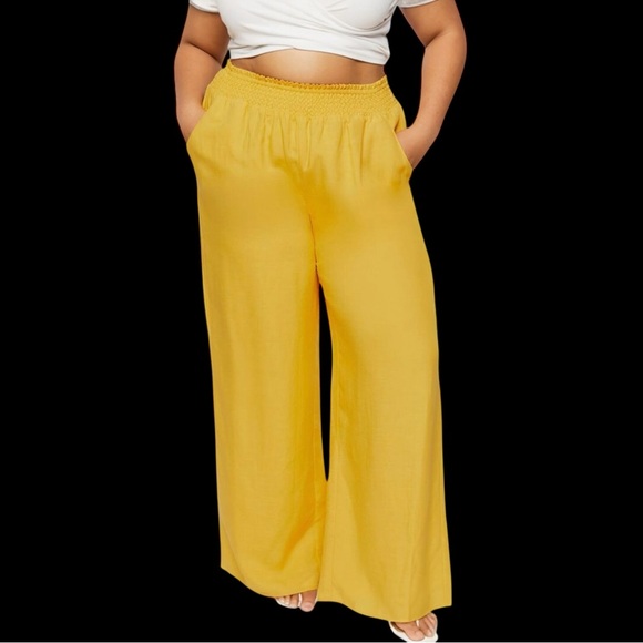 Forever 21 Mustard Yellow High Rise Flowy Straight Pants with Pockets Sz L #214‎ - Picture 1 of 11